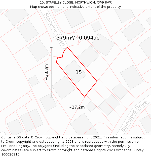 15, STAPELEY CLOSE, NORTHWICH, CW9 8WR: Plot and title map