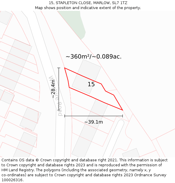 15, STAPLETON CLOSE, MARLOW, SL7 1TZ: Plot and title map