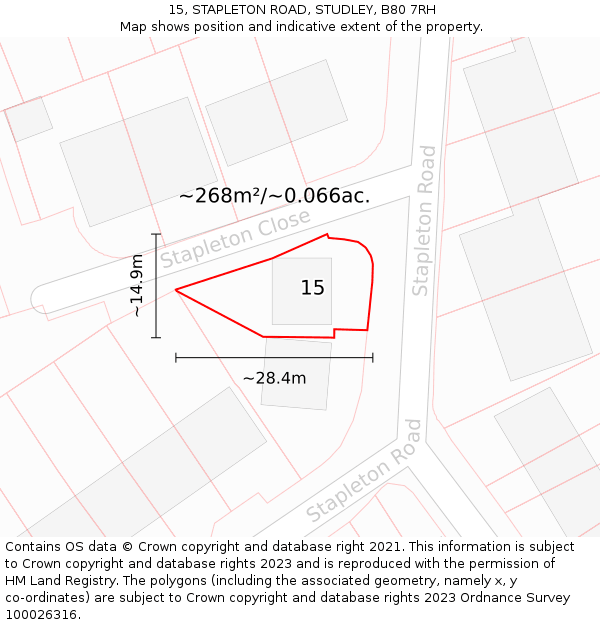 15, STAPLETON ROAD, STUDLEY, B80 7RH: Plot and title map