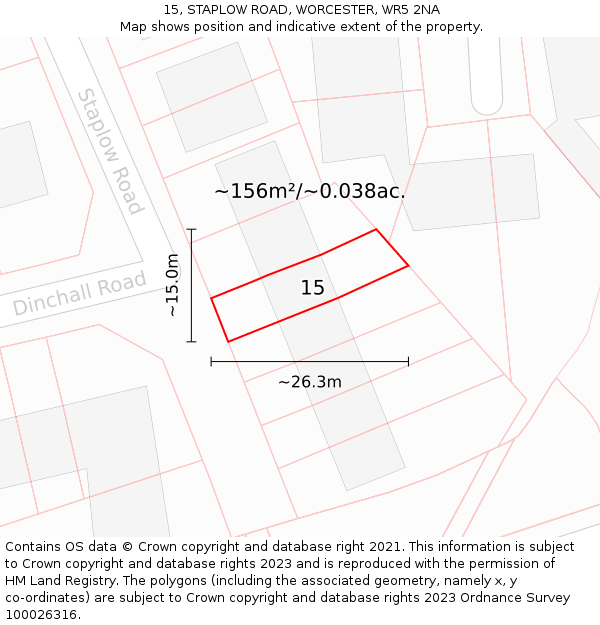 15, STAPLOW ROAD, WORCESTER, WR5 2NA: Plot and title map