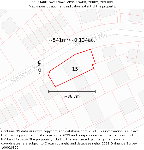 15, STARFLOWER WAY, MICKLEOVER, DERBY, DE3 0BS: Plot and title map