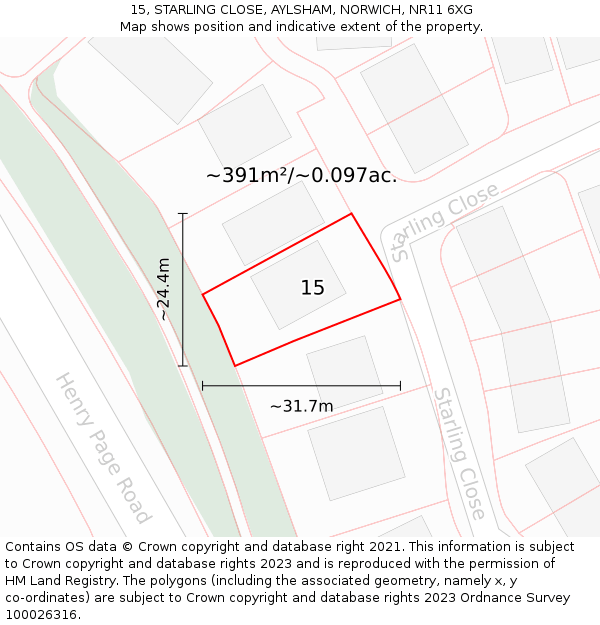 15, STARLING CLOSE, AYLSHAM, NORWICH, NR11 6XG: Plot and title map
