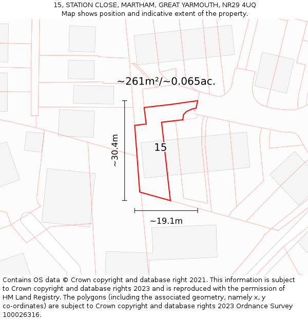 15, STATION CLOSE, MARTHAM, GREAT YARMOUTH, NR29 4UQ: Plot and title map