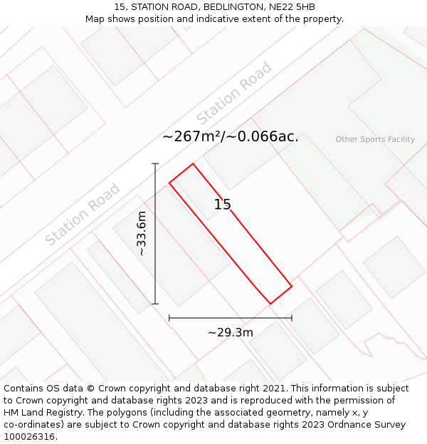 15, STATION ROAD, BEDLINGTON, NE22 5HB: Plot and title map
