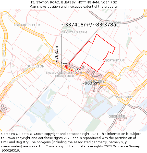 15, STATION ROAD, BLEASBY, NOTTINGHAM, NG14 7GD: Plot and title map