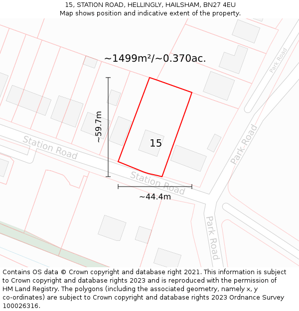 15, STATION ROAD, HELLINGLY, HAILSHAM, BN27 4EU: Plot and title map