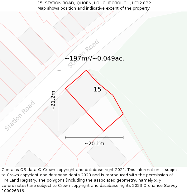 15, STATION ROAD, QUORN, LOUGHBOROUGH, LE12 8BP: Plot and title map
