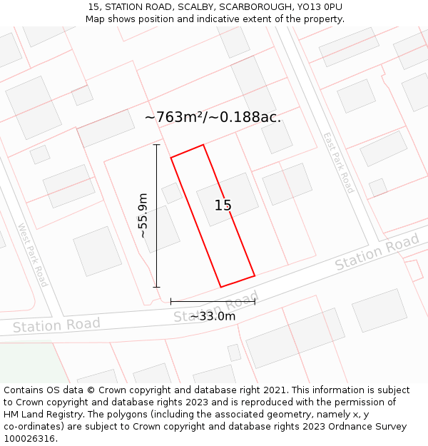 15, STATION ROAD, SCALBY, SCARBOROUGH, YO13 0PU: Plot and title map