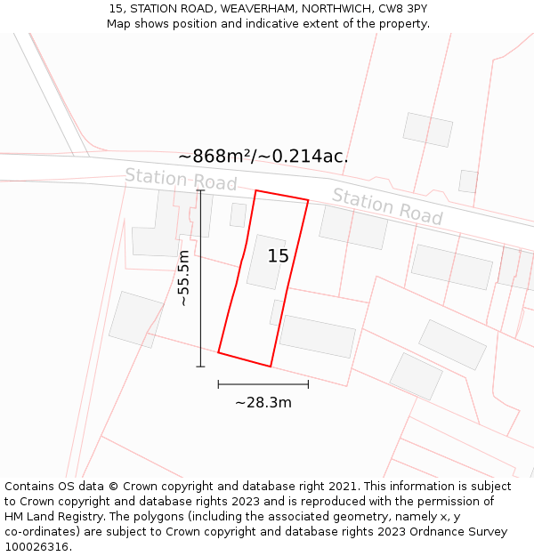 15, STATION ROAD, WEAVERHAM, NORTHWICH, CW8 3PY: Plot and title map