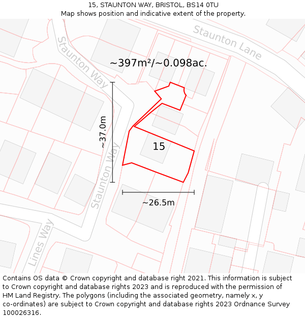 15, STAUNTON WAY, BRISTOL, BS14 0TU: Plot and title map