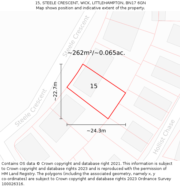 15, STEELE CRESCENT, WICK, LITTLEHAMPTON, BN17 6GN: Plot and title map