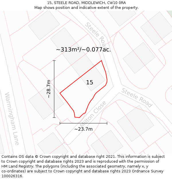 15, STEELE ROAD, MIDDLEWICH, CW10 0RA: Plot and title map
