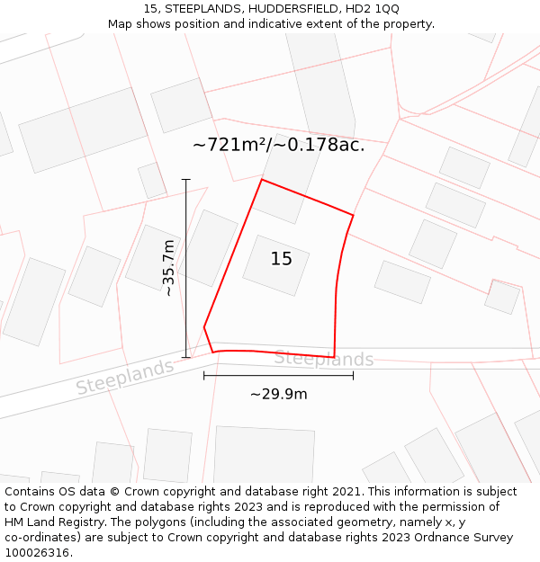 15, STEEPLANDS, HUDDERSFIELD, HD2 1QQ: Plot and title map