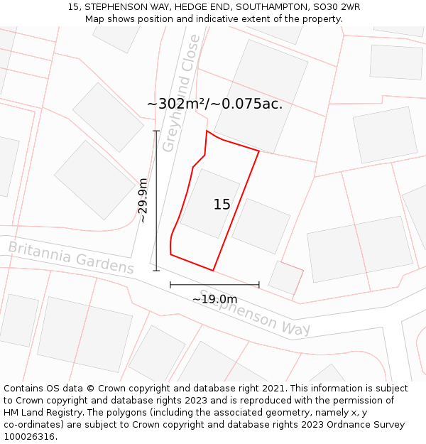 15, STEPHENSON WAY, HEDGE END, SOUTHAMPTON, SO30 2WR: Plot and title map