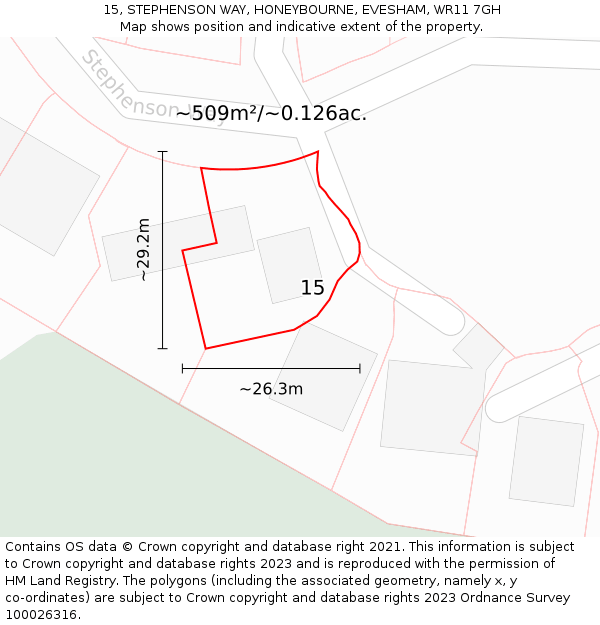 15, STEPHENSON WAY, HONEYBOURNE, EVESHAM, WR11 7GH: Plot and title map