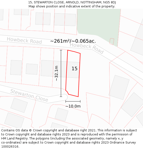 15, STEWARTON CLOSE, ARNOLD, NOTTINGHAM, NG5 8DJ: Plot and title map