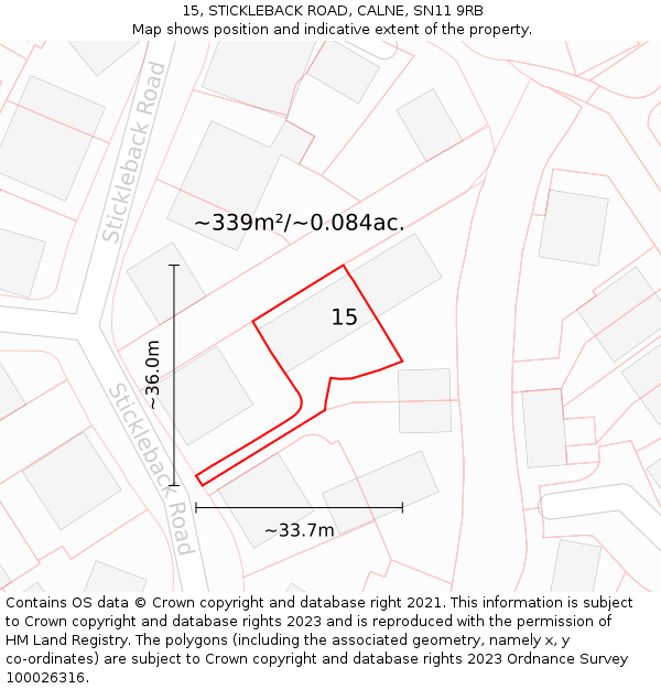 15, STICKLEBACK ROAD, CALNE, SN11 9RB: Plot and title map