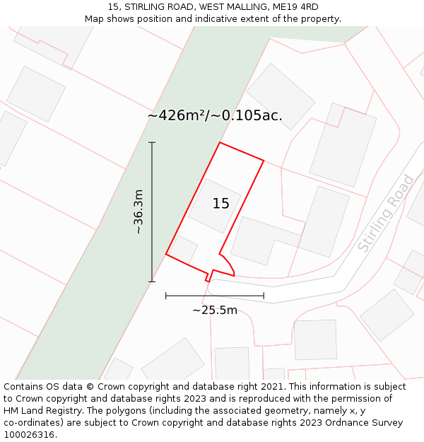 15, STIRLING ROAD, WEST MALLING, ME19 4RD: Plot and title map