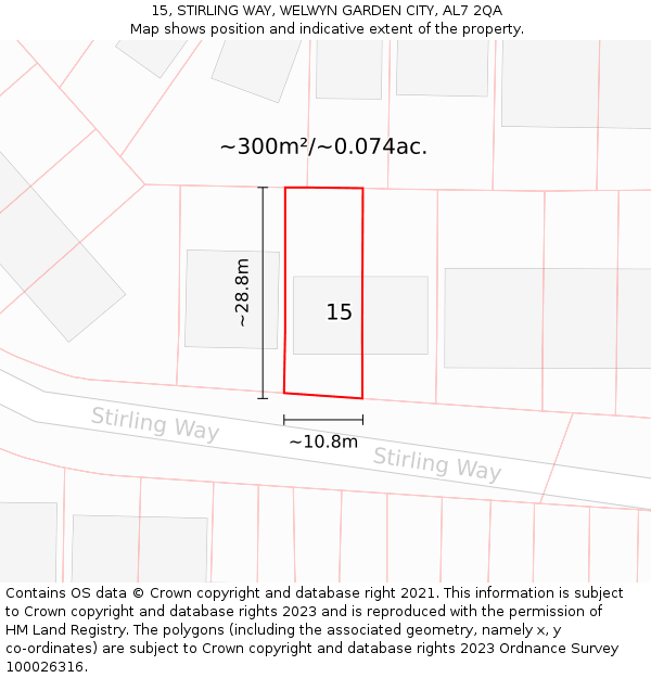 15, STIRLING WAY, WELWYN GARDEN CITY, AL7 2QA: Plot and title map