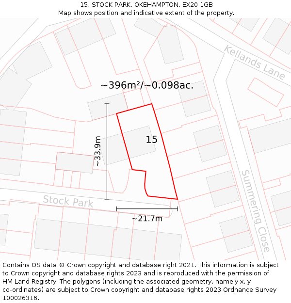 15, STOCK PARK, OKEHAMPTON, EX20 1GB: Plot and title map