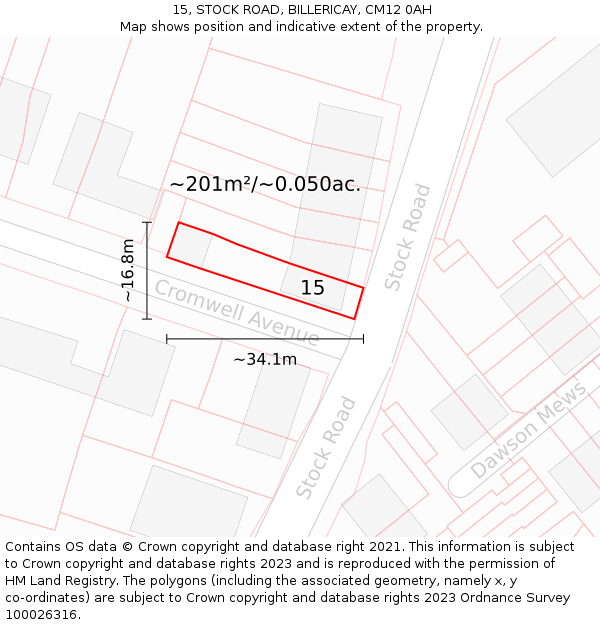 15, STOCK ROAD, BILLERICAY, CM12 0AH: Plot and title map