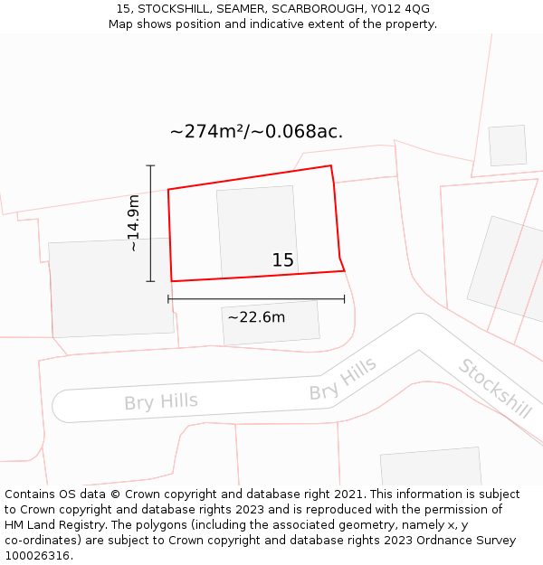 15, STOCKSHILL, SEAMER, SCARBOROUGH, YO12 4QG: Plot and title map