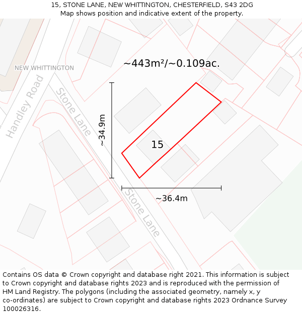 15, STONE LANE, NEW WHITTINGTON, CHESTERFIELD, S43 2DG: Plot and title map