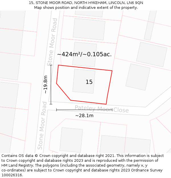 15, STONE MOOR ROAD, NORTH HYKEHAM, LINCOLN, LN6 9QN: Plot and title map