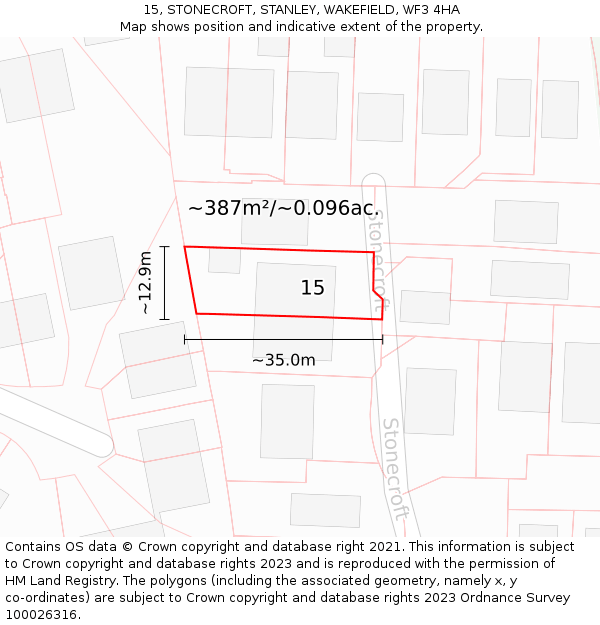 15, STONECROFT, STANLEY, WAKEFIELD, WF3 4HA: Plot and title map
