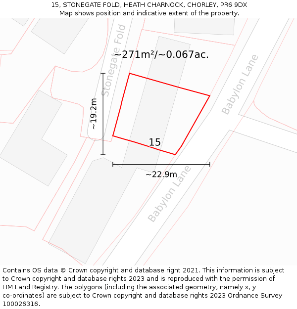 15, STONEGATE FOLD, HEATH CHARNOCK, CHORLEY, PR6 9DX: Plot and title map
