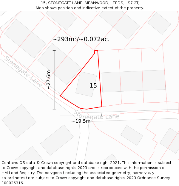 15, STONEGATE LANE, MEANWOOD, LEEDS, LS7 2TJ: Plot and title map
