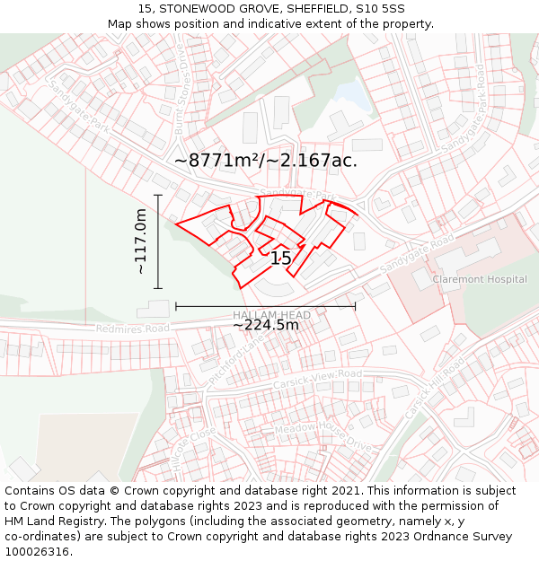 15, STONEWOOD GROVE, SHEFFIELD, S10 5SS: Plot and title map