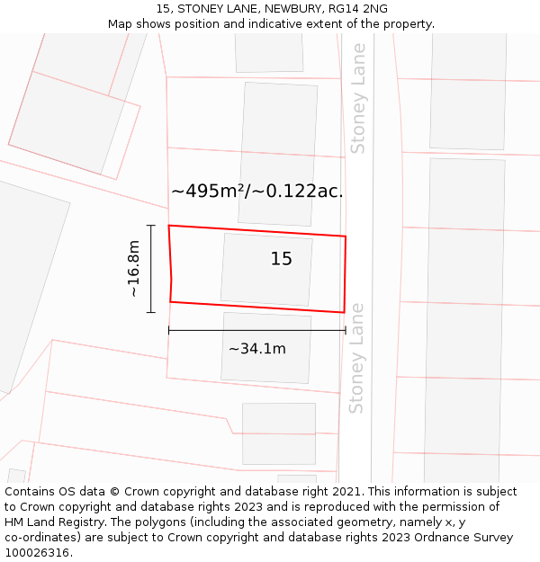 15, STONEY LANE, NEWBURY, RG14 2NG: Plot and title map