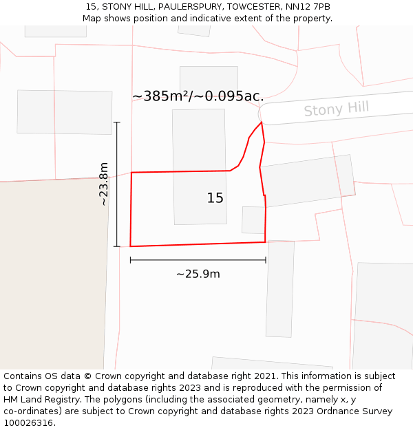 15, STONY HILL, PAULERSPURY, TOWCESTER, NN12 7PB: Plot and title map