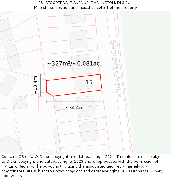 15, STOOPERDALE AVENUE, DARLINGTON, DL3 0UH: Plot and title map
