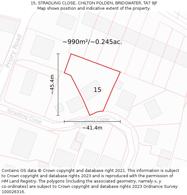 15, STRADLING CLOSE, CHILTON POLDEN, BRIDGWATER, TA7 9JF: Plot and title map