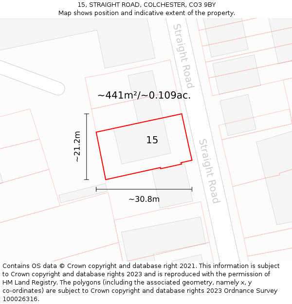 15, STRAIGHT ROAD, COLCHESTER, CO3 9BY: Plot and title map