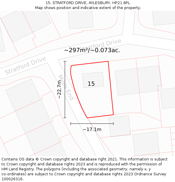 15, STRATFORD DRIVE, AYLESBURY, HP21 8PL: Plot and title map