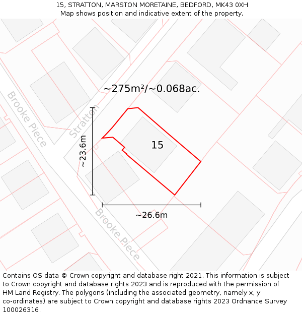 15, STRATTON, MARSTON MORETAINE, BEDFORD, MK43 0XH: Plot and title map