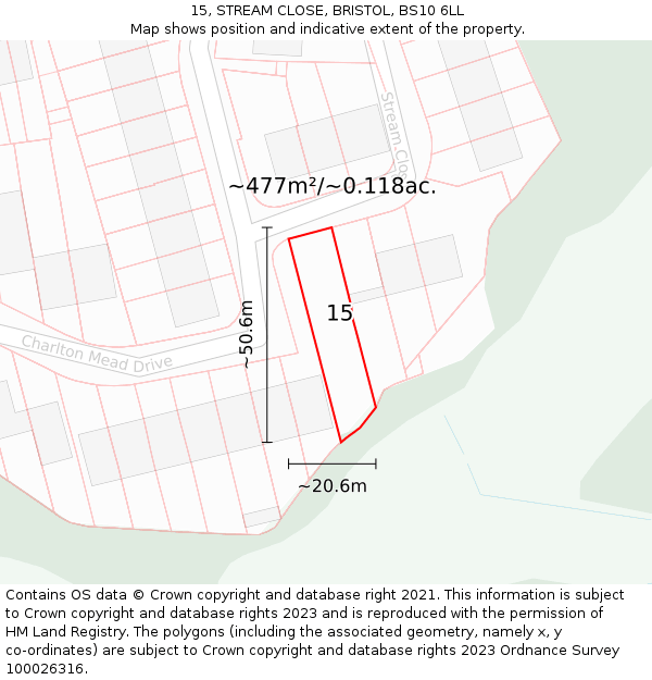15, STREAM CLOSE, BRISTOL, BS10 6LL: Plot and title map
