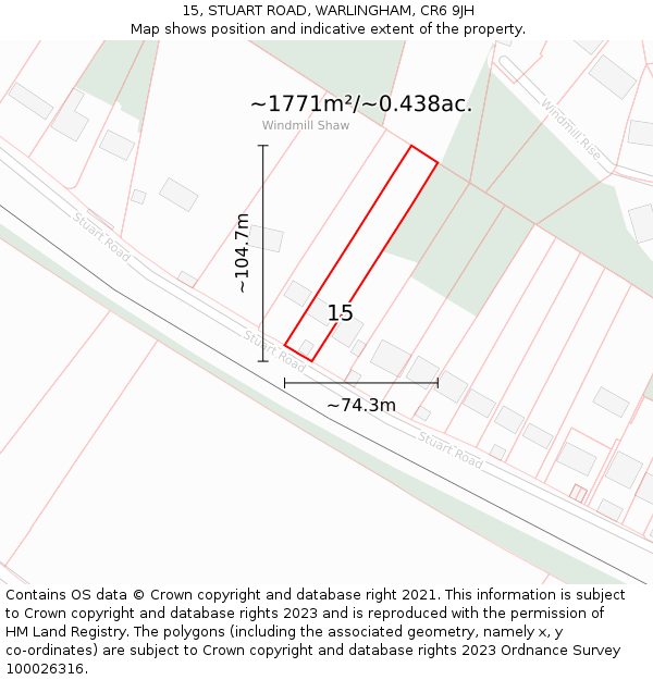 15, STUART ROAD, WARLINGHAM, CR6 9JH: Plot and title map