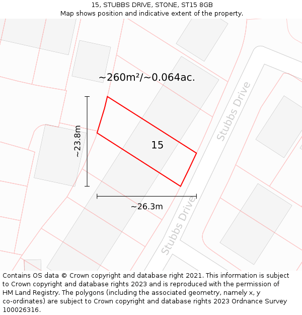 15, STUBBS DRIVE, STONE, ST15 8GB: Plot and title map