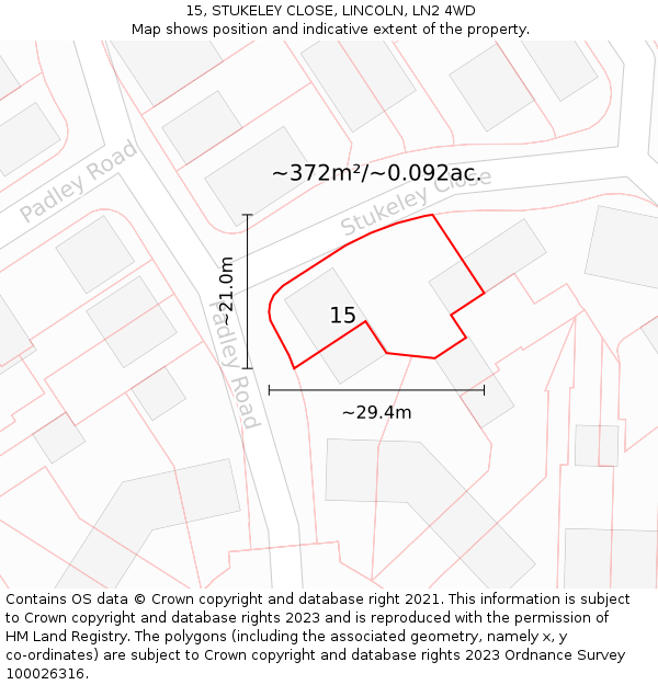15, STUKELEY CLOSE, LINCOLN, LN2 4WD: Plot and title map