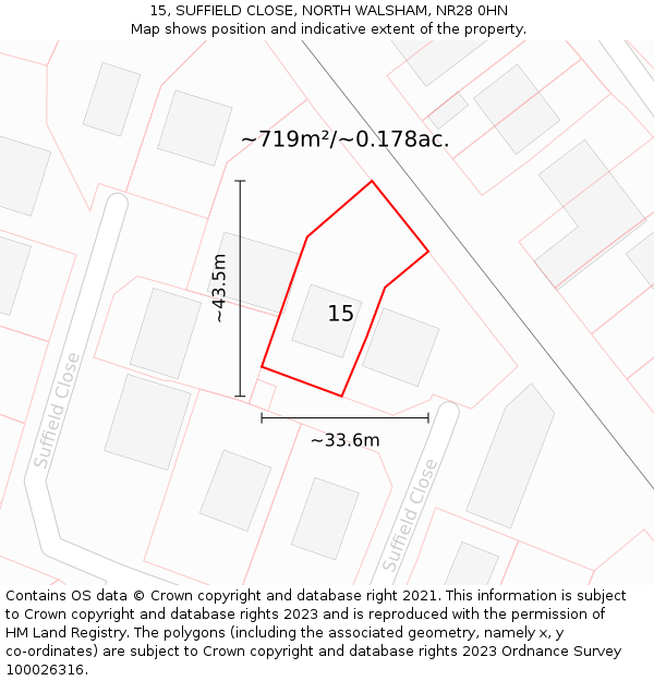 15, SUFFIELD CLOSE, NORTH WALSHAM, NR28 0HN: Plot and title map