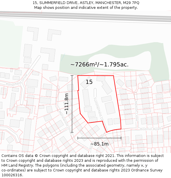 15, SUMMERFIELD DRIVE, ASTLEY, MANCHESTER, M29 7PQ: Plot and title map
