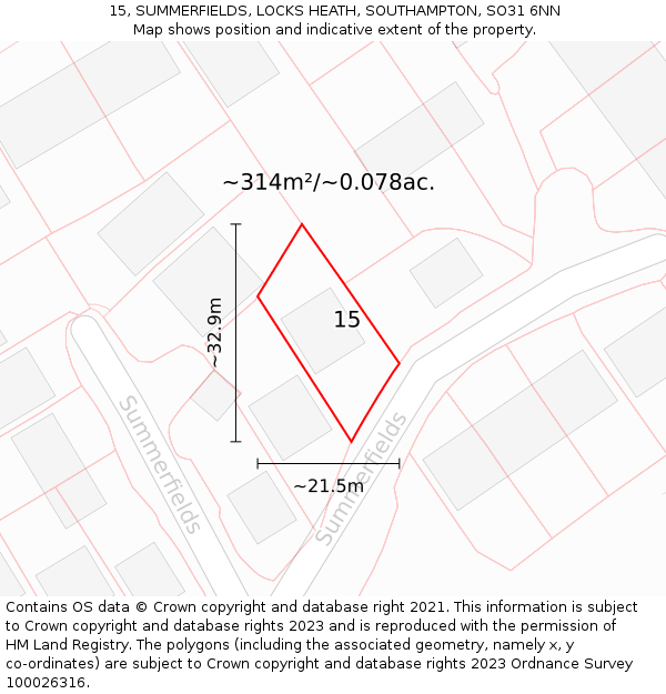 15, SUMMERFIELDS, LOCKS HEATH, SOUTHAMPTON, SO31 6NN: Plot and title map