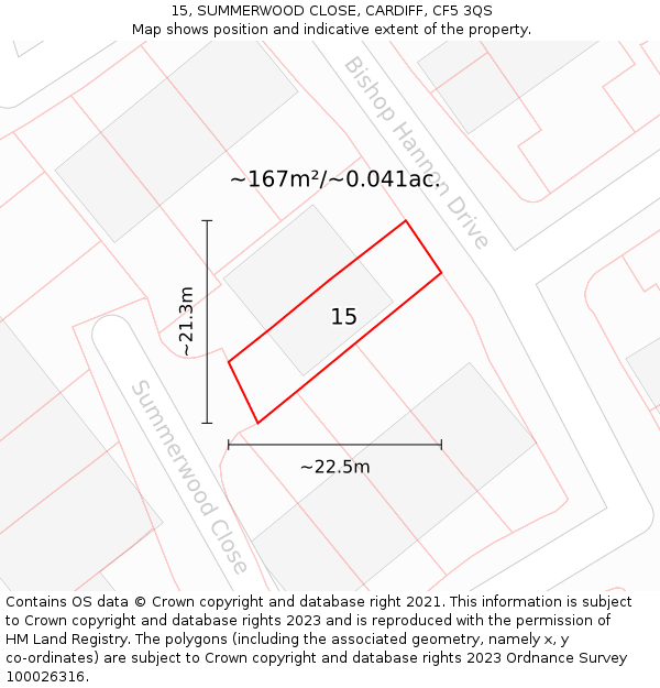 15, SUMMERWOOD CLOSE, CARDIFF, CF5 3QS: Plot and title map