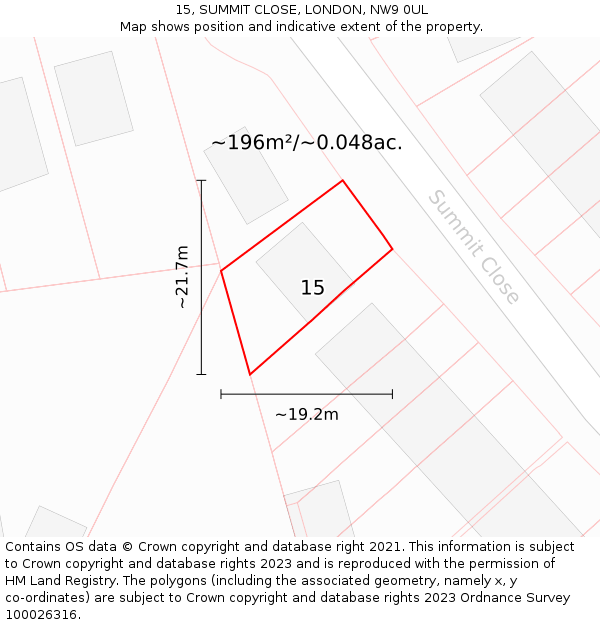 15, SUMMIT CLOSE, LONDON, NW9 0UL: Plot and title map