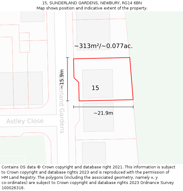 15, SUNDERLAND GARDENS, NEWBURY, RG14 6BN: Plot and title map