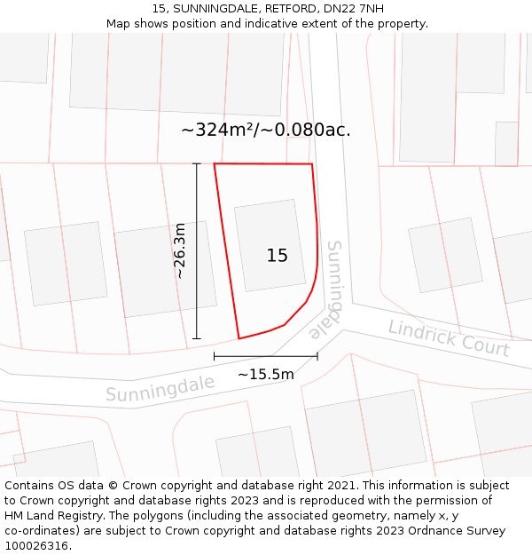15, SUNNINGDALE, RETFORD, DN22 7NH: Plot and title map